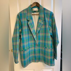 Adolfo Royalty Collection Lightweight Plaid Blazer Jacket - Size M - Vintage-EUC